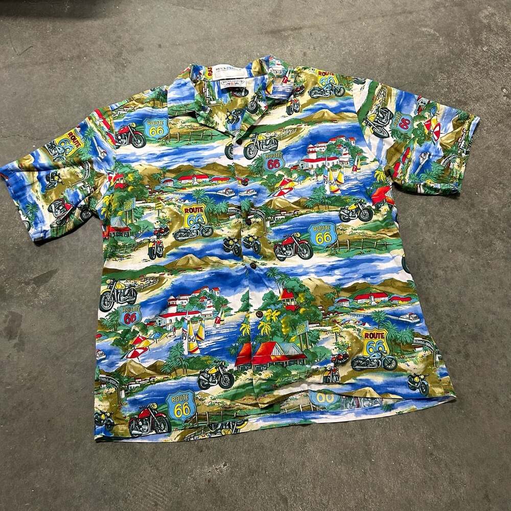 Pacific Legend Route 66 Motorcycles Hawaiian Aloha Shirt Made in USA